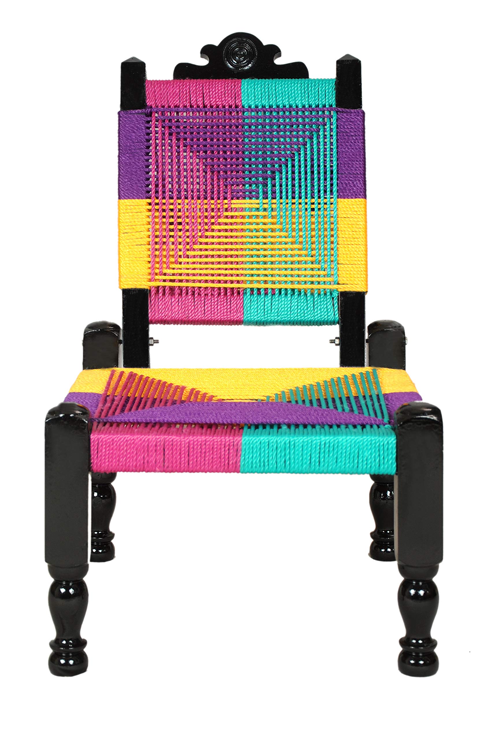 THE ROYAL CRAFTS Traditional Handicrafts Multicolor Resham Rope Wooden Folding Chair Khatli Bajot Stool Charpai Pidda Mudda Rajwadi Furniture Garden Table 12 INCH 3