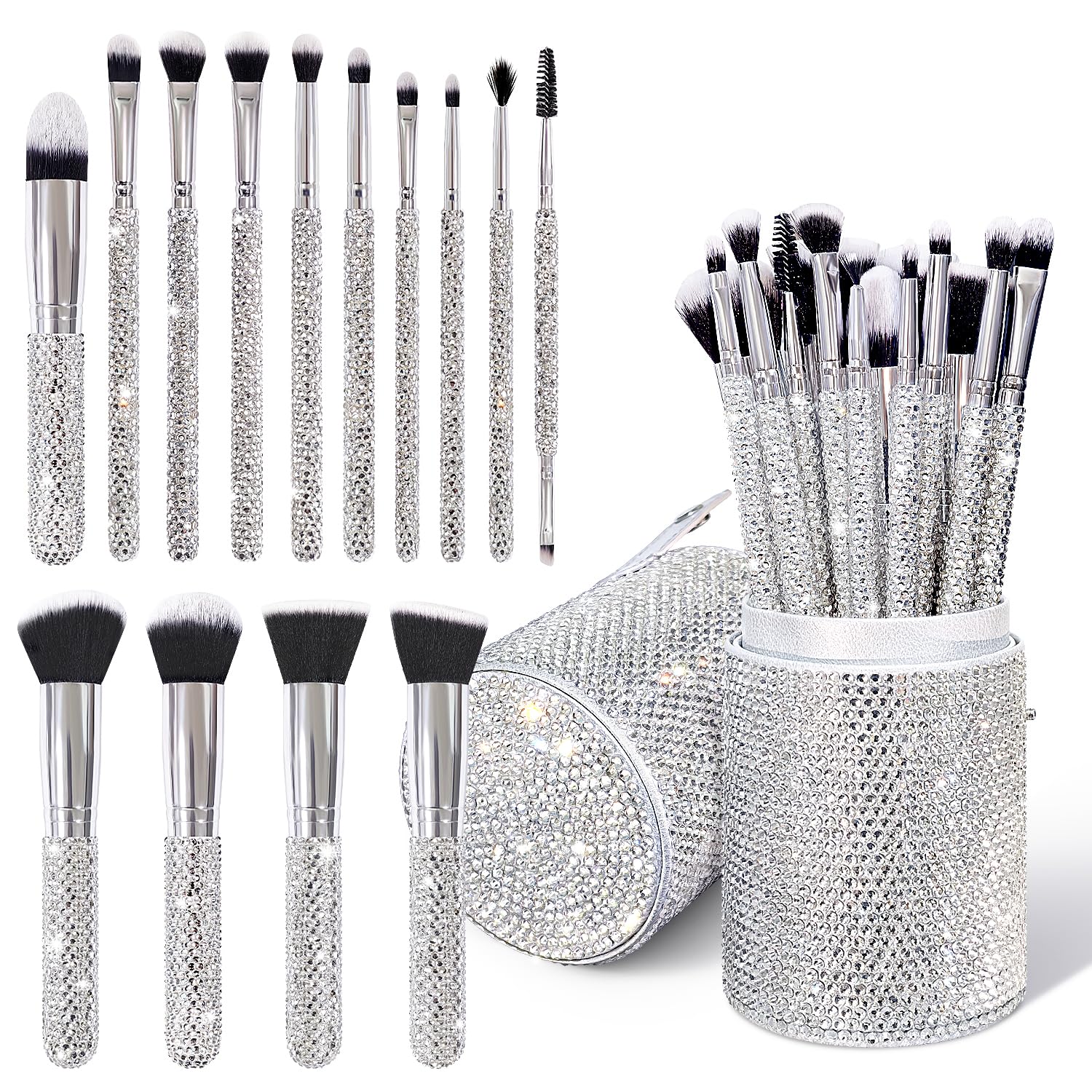 Lot de 14 pinceaux de maquillage professionnels ultra doux pour le visage, les cosmétiques, les anti-cernes, les ombres à paupières, avec support