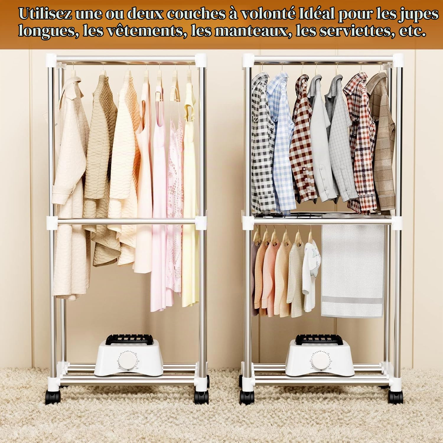 Kiseely Sèche Linge Electrique Portable, Machine de séchage Portable avec minuterie, Armoire de séchage de Linge de 150 cm avec Grande capacité, sèche-Linge/Support électrique (Gris BP6)