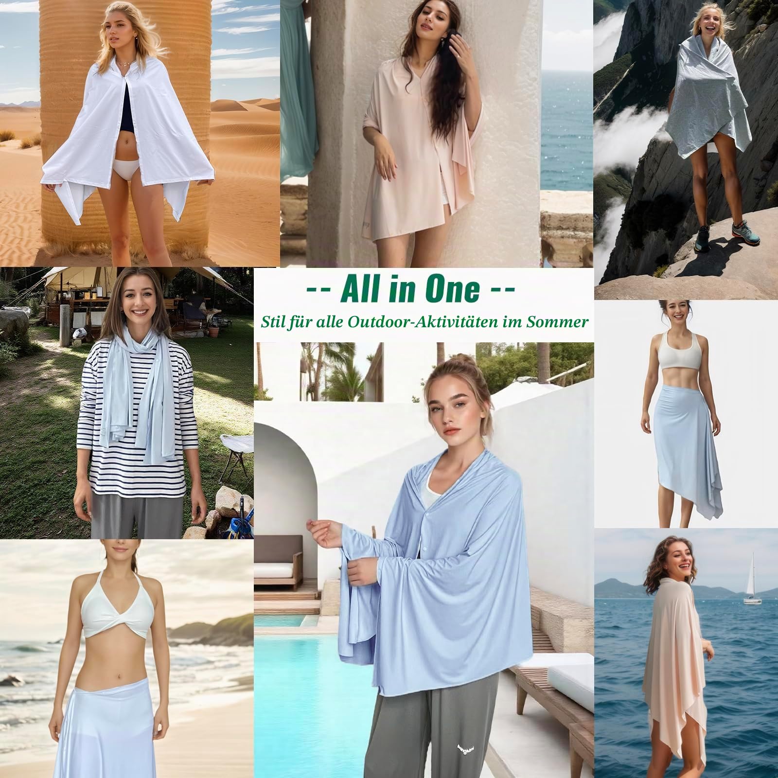 LSF 50+ Sonnenschutz, Strandtücher und Pashminas für Damen, Reiseschal, Decke, Outdoor, Sommer, UV-Weiß, Schal