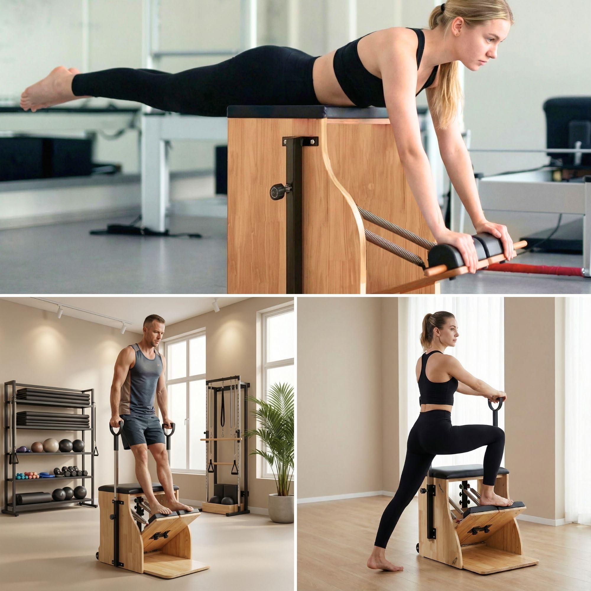 Silla Pilates Reformer Profesional, Pedales Divisibles y Asas. Silla de Pilates de Estabilidad para Casa o Estudio. Equipo Multifuncional de Reformer para Equilibrio y Fuerza. 4 Muelles Incluidos