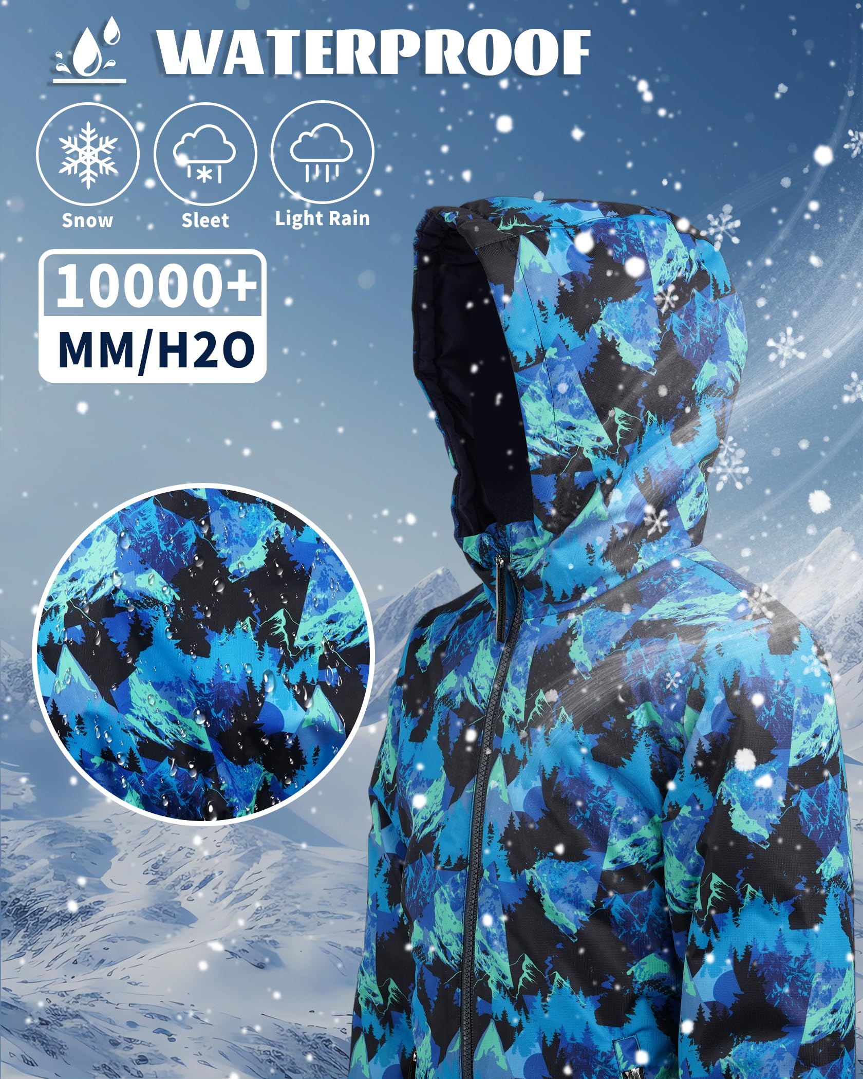 Owntop Schneeanzug Kinder Unisex, Schneeoverall Mädchen Jungen, Winddicht Wasserdicht Skianzug mit Kapuze Reißverschluss 98-122