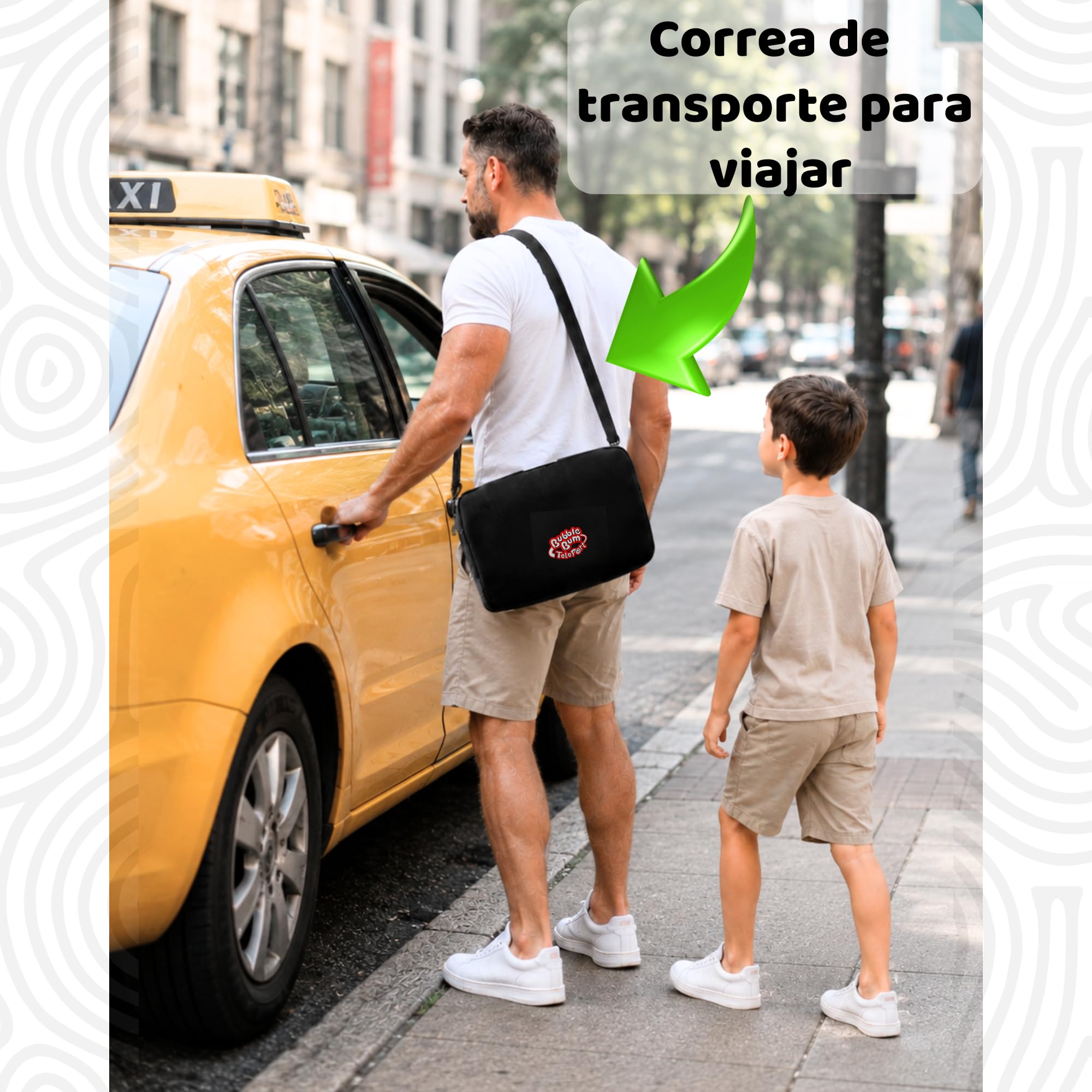 BubbleBum Teleport - Asiento elevador para coche, asiento elevador sin respaldo, asiento telescópico portátil, ideal para uso diario y plegable para viajes, certificado R129, altura de 125 cm a 150 cm