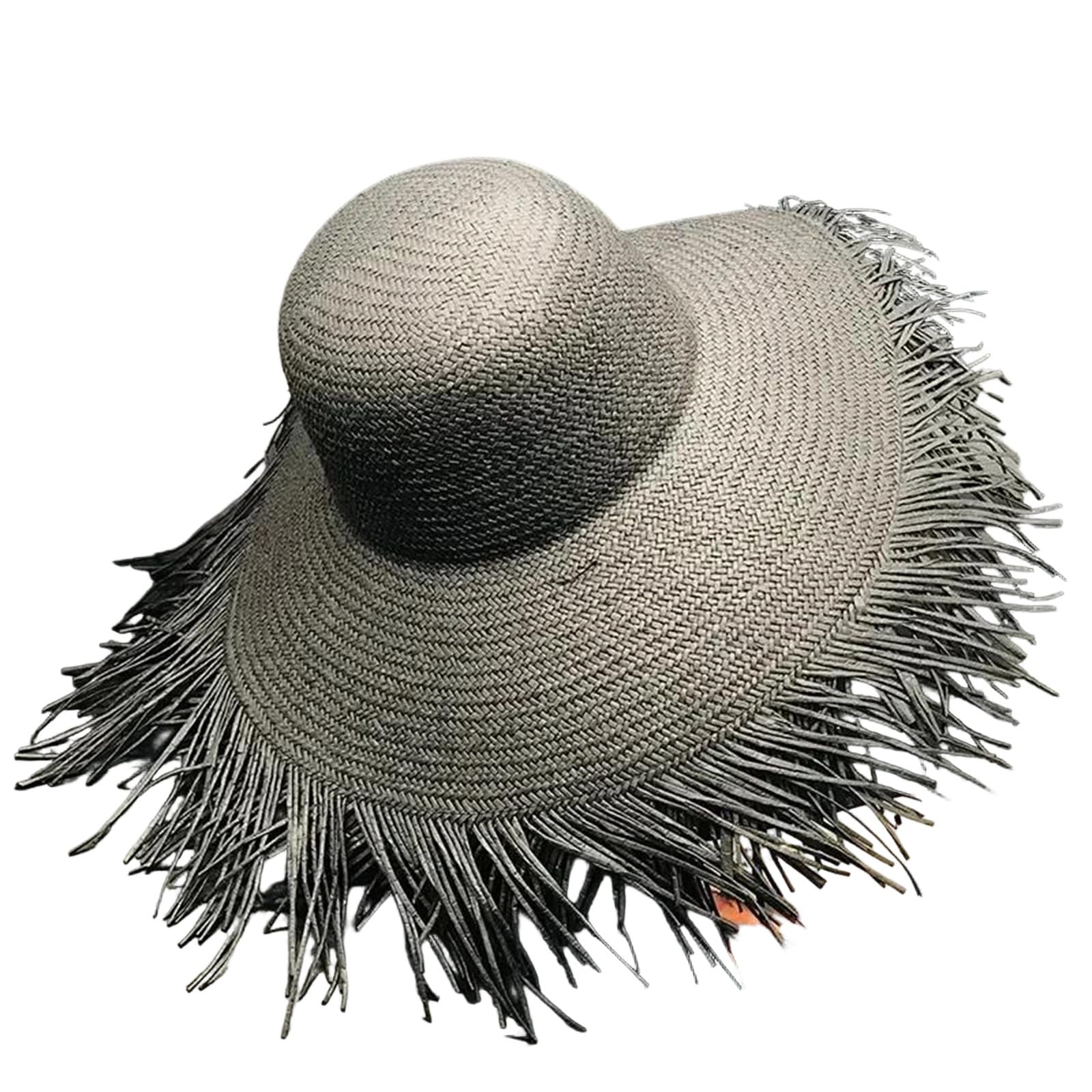 LCUVIMPEX Bucket Hats， Women's Straw Sun Hat Wide Brim Tassel Woven Breathable Lightweight Multicolor 56-58 cm(Black)