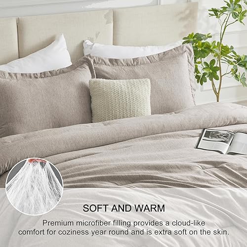 Miniatura 3 de CozyLux Juego de edredón tamaño Queen  Edredón de lino suave de lujo con teñido catiónico de 3 piezas para todas las estaciones, juegos de cama