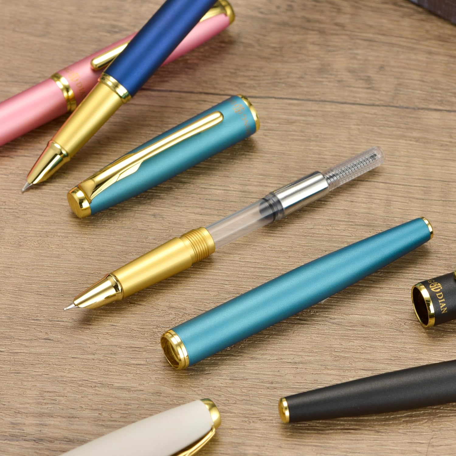 HONG DIAN 519 Fountain Pen Extra Fine Hooded Nib, Mustard Yellow & Classic Retro Design Metal Pen with Ink Converter