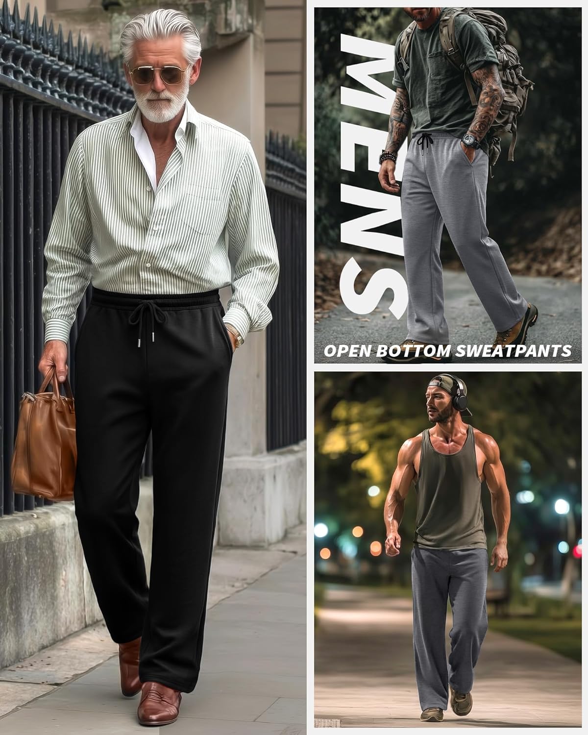 4 Pack Mens Big and Tall Sweatpants Athletic Workout Lounge Open Bottom Pants Drawstring Joggers with Pockets