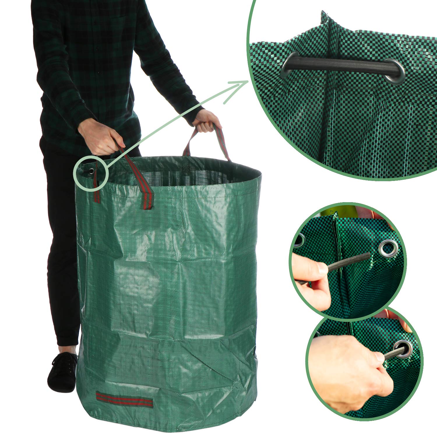 COM-FOUR® 3x sacchetti per rifiuti da giardino XL - borsa da giardino pieghevole con maniglie per il trasporto - contenitore pieghevole antistrappo per foglie, rifiuti verdi (300 litri - 3 pezzi)