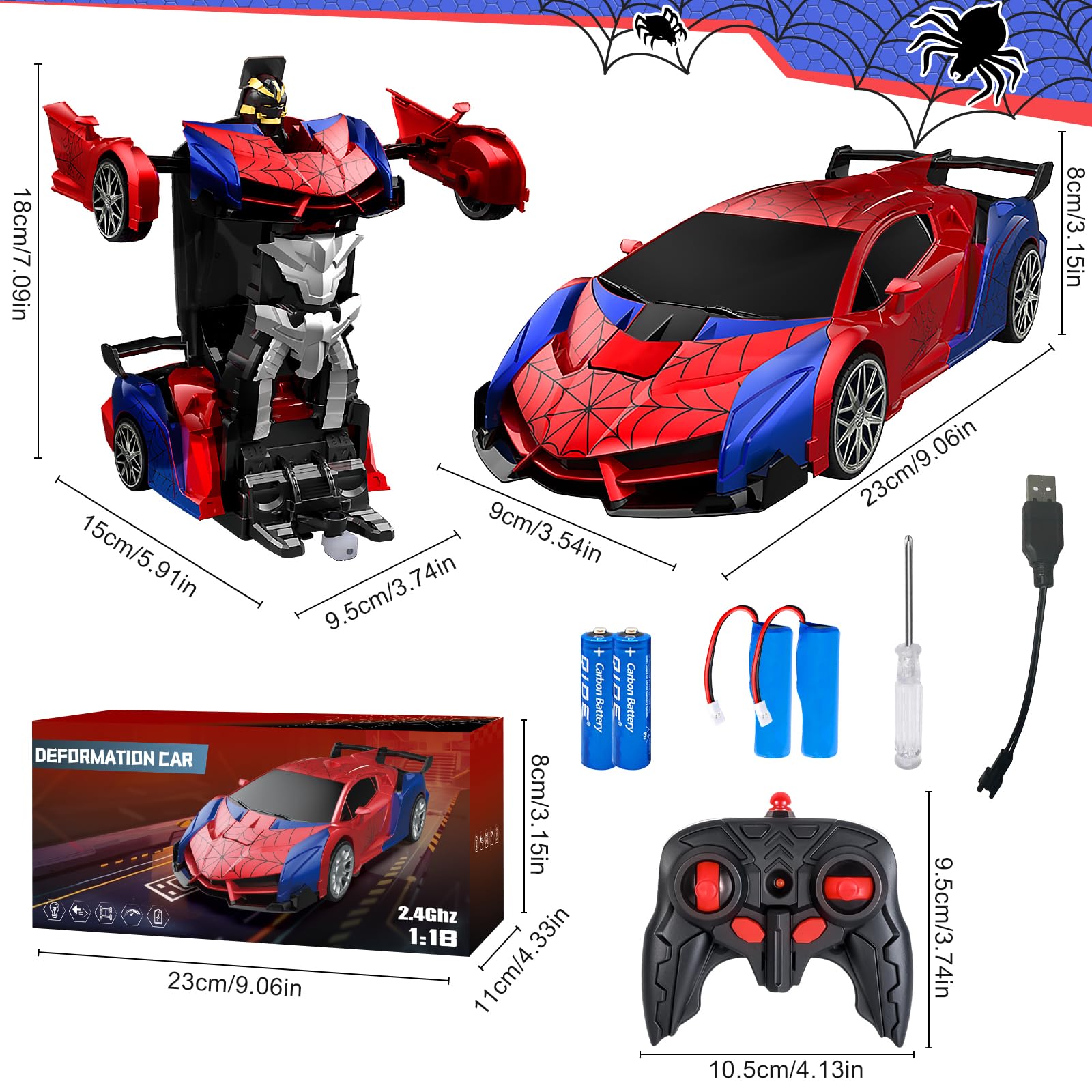 Macchina Telecomandata Robot, Spider Auto Radiocomandata da Corsa Veloce, 1:18 Macchinina RC Car Elettrica Giocattolo Gioco, Regalo Natale Bambini 3 4 5 6 7 8 9 10 11 12 13 14 Anni