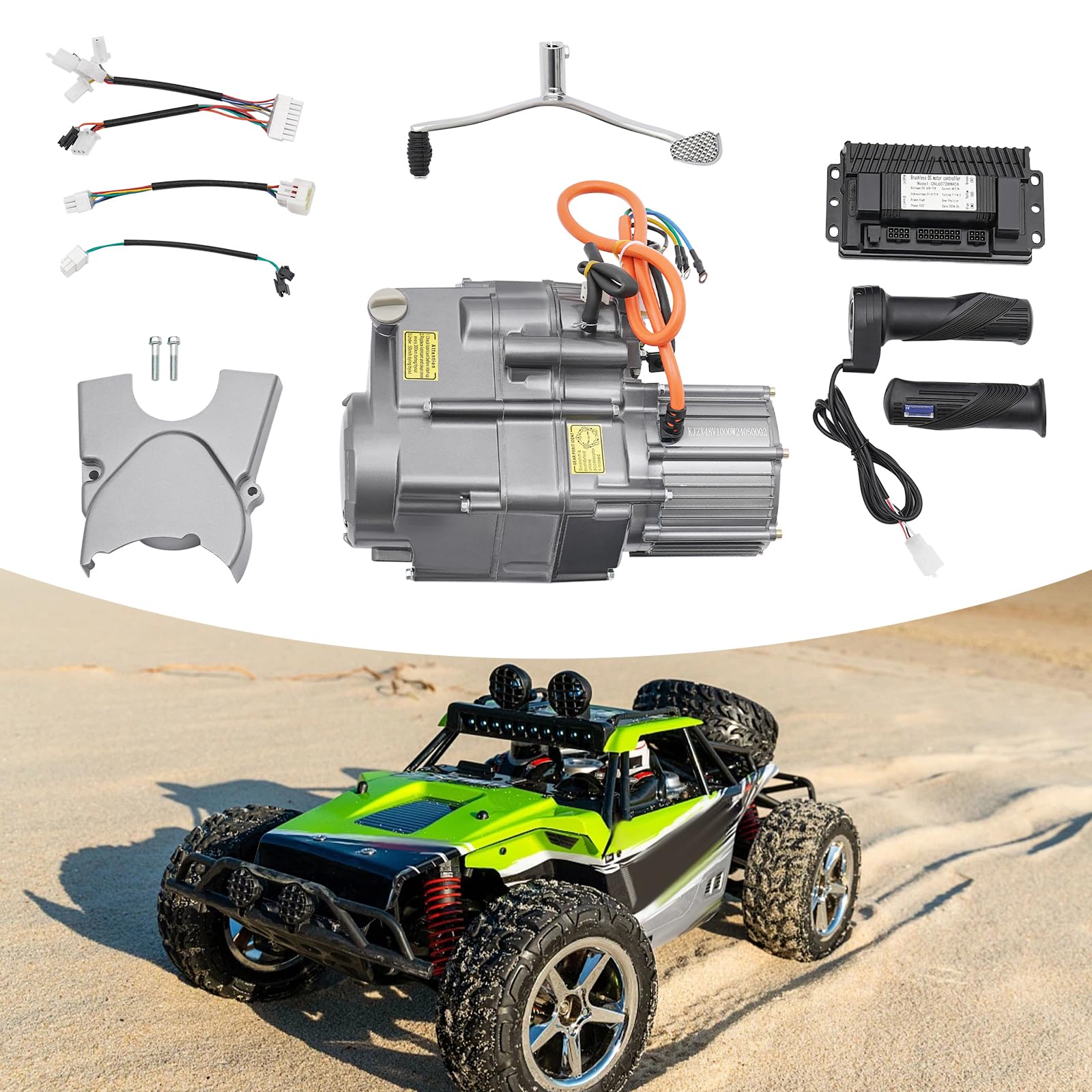 Kit de conversion moteur CC sans balais 48 V 1000 W en aluminium - Dissipation efficace de la chaleur - Embrayage automatique à 4 vitesses - Marche au ralenti - Marche arrière - Régulateur - Poignée