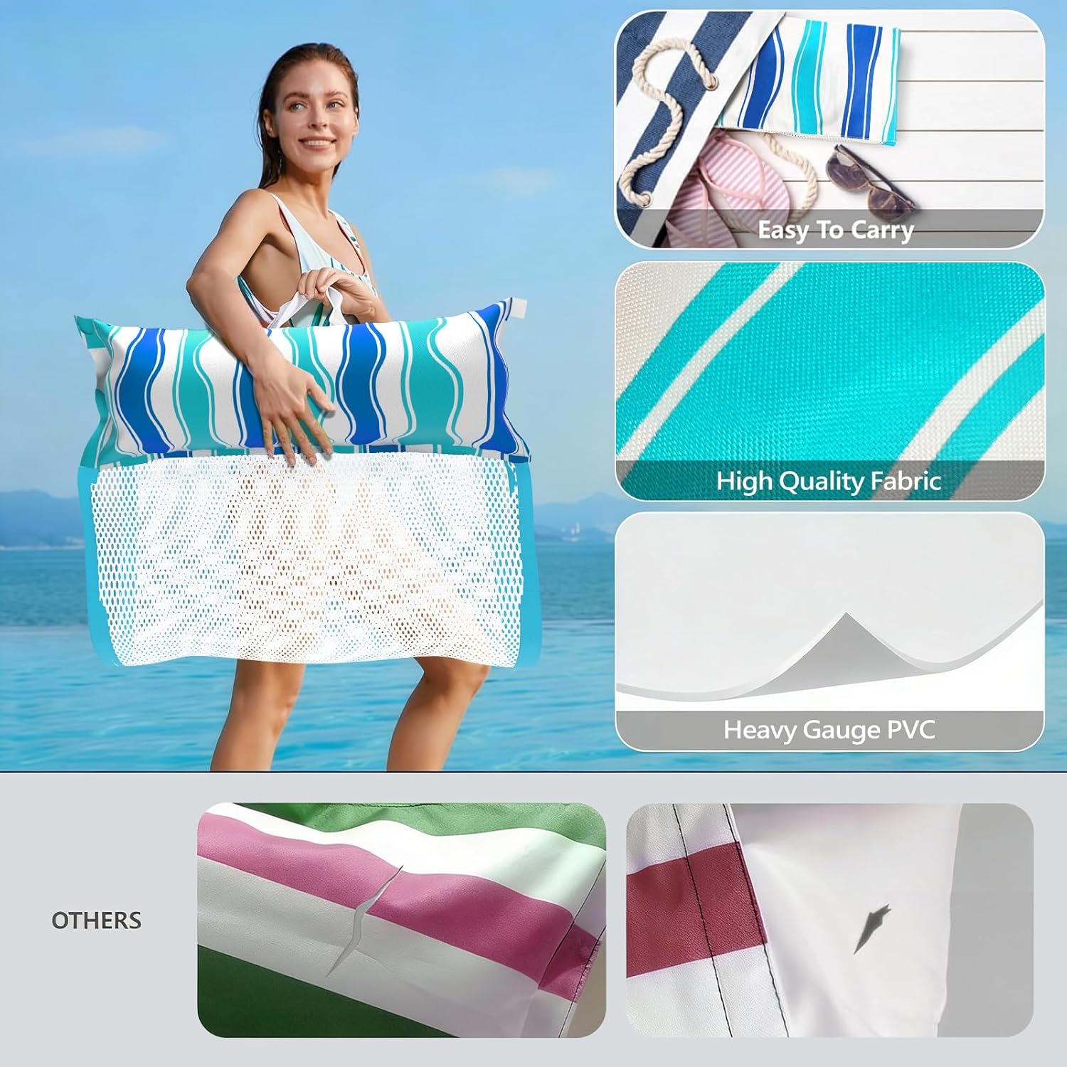Jasonwell Inflatable Pool Floats Adult - Fabric Pool Hammock Floaties Water Hammock Lake Beach Floating Lounger Chair Swimming Pool Noodles Mesh Party Floaty Toys Fun for Adults Heavy Duty