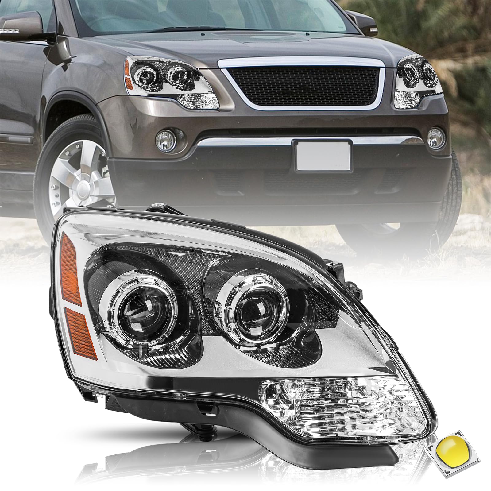 Fits for 2007 2008 2009 2010 2011 2012 GMC Acadia Halogen Headlight Assembly Dual Projector 07-12 OE Style Repacement Right Passenger Side