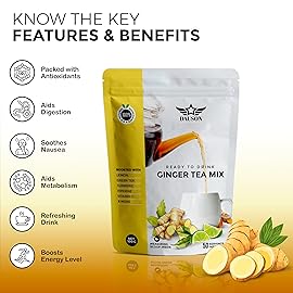 Ginger Turmeric Decaf Green Tea Mix - 50 Servings - Refreshing Blend of Lemon, Licorice, Decaf Green Tea, Vitamin C - Caffeine-Free, Vegan, Gut-Friendly Detox Tea - Herbal Powder