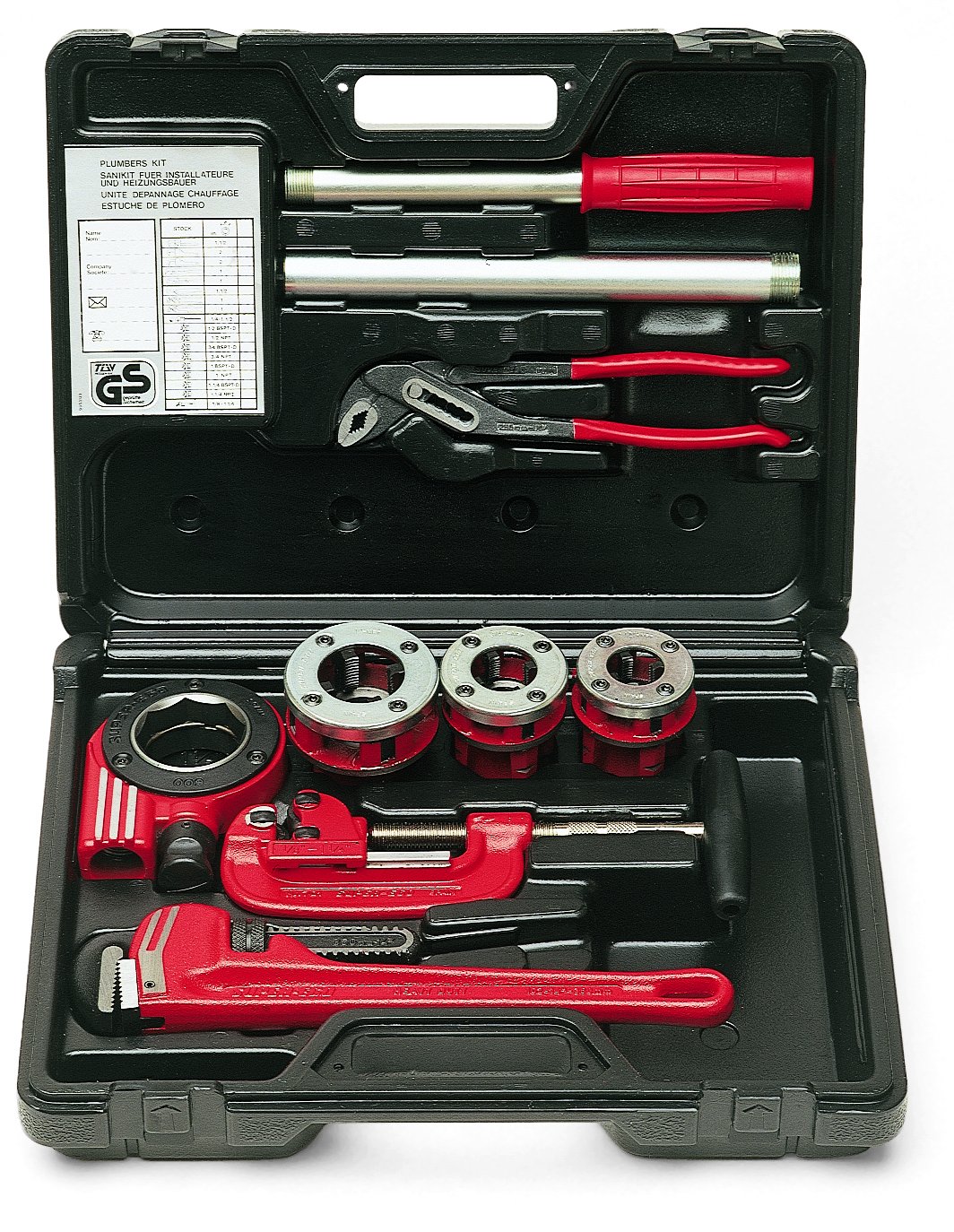 Rothenberger Supercut Deluxe Threading Kit with Lockable Ratchet, Die Heads, Pipe Wrench - For Steel Pipe Processing - Alloy Steel, Plastic, Powder Coated Finish - 70614