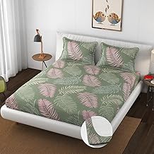 Premium Heavy Cotton Elastic Fitted Bedsheets with 2 King Size Pillow Covers || Double Bed with All Around Elastic 350 TC || 72 x 78 Inch King Size Fitted || - Green Wings