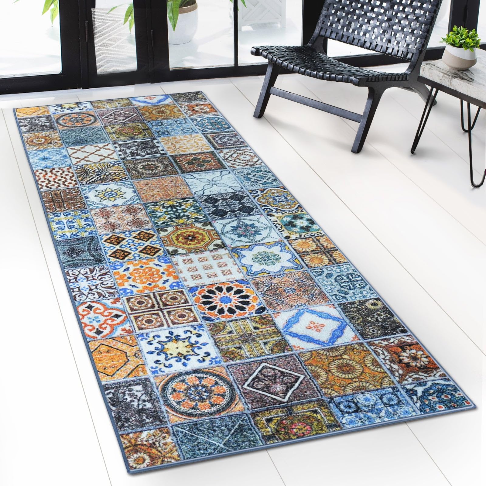 casa pura Teppichläufer Bonita - Patchwork Muster im Vintage Look - viele Größen - moderner Teppich Läufer für Flur, Küche, Schlafzimmer - Niederflor Flurläufer, Küchenläufer - 80 x 350 cm