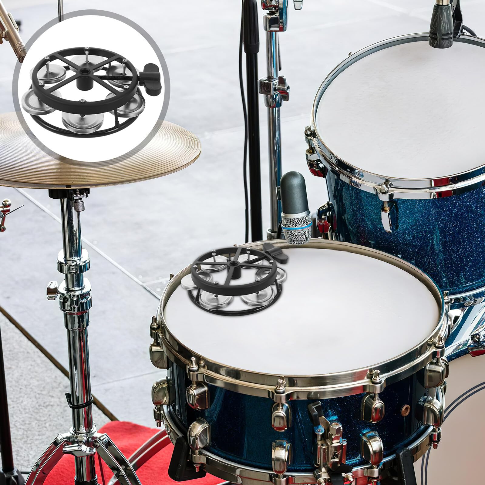 Ciieeo Pandereta de Hi-hat Montable con Campana de Doble Hilera y Perno de Montaje, Accesorio Ligero para Batería Profesional, Sonajero de Percusión para Uso en Escenarios y Conciertos
