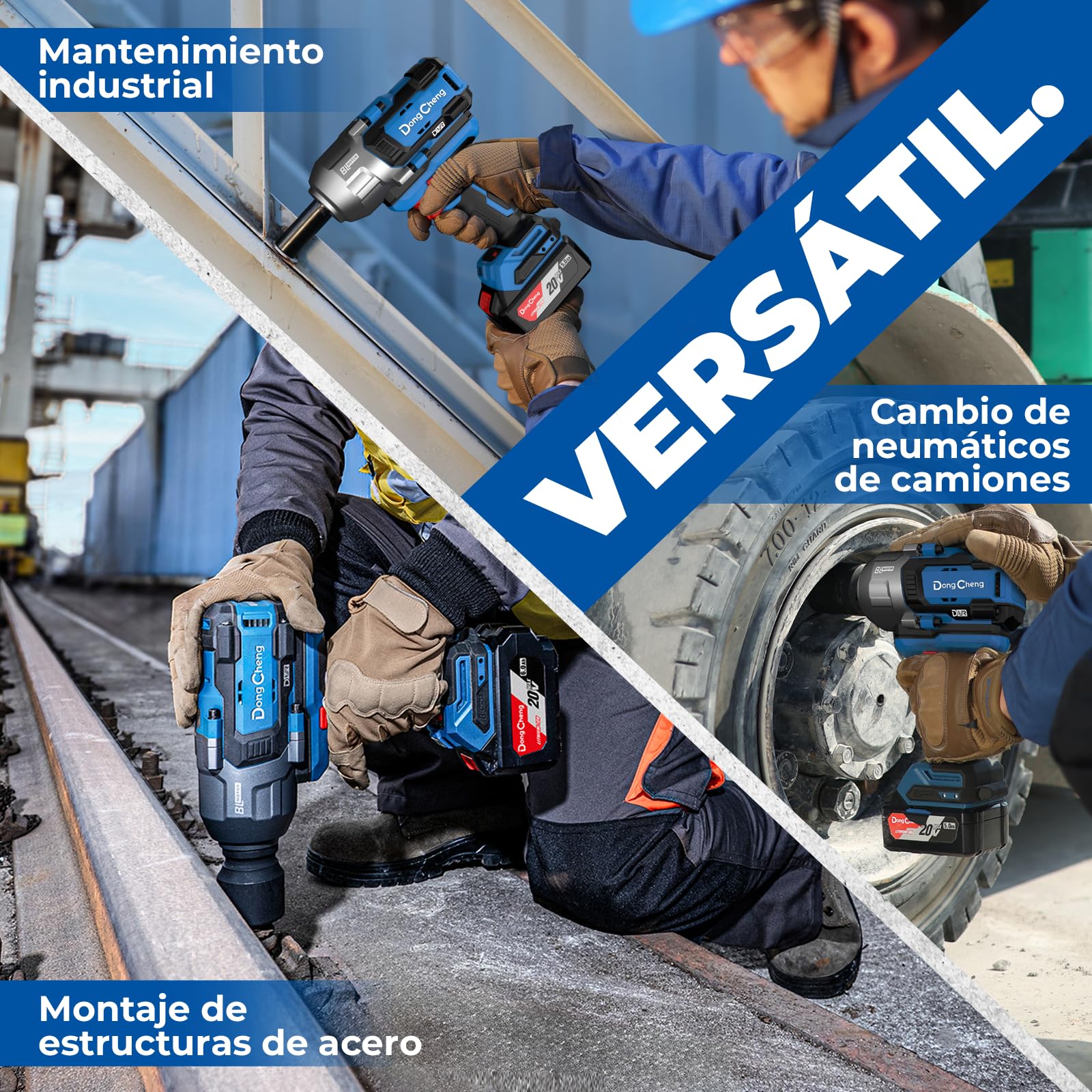 DongCheng Llave de impacto a batería, 1700 Nm Incluye 1 batería 5Ah | sin escobillas 1/2" , 3 velocidades , cargador rápido, 3 dados y maletín. Para reparación de camiones y maquinaria pesada