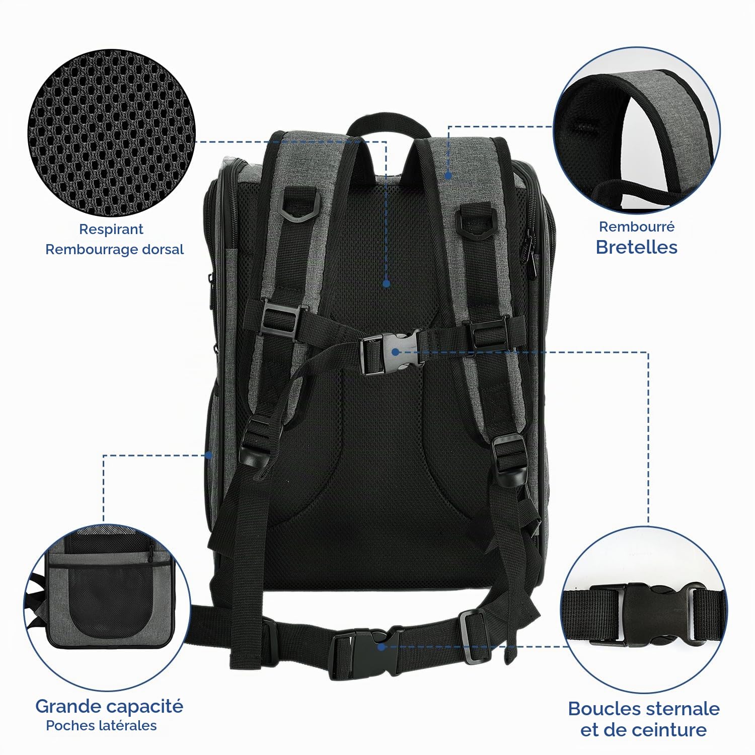 Apollo Walker Sac à Dos de Transport pour Chats et Chiens de Grande ou Petite Taille, Fonctions de sécurité et Soutien Dorsal rembourré | pour Voyage, randonnée, Utilisation en extérieur (Gris)