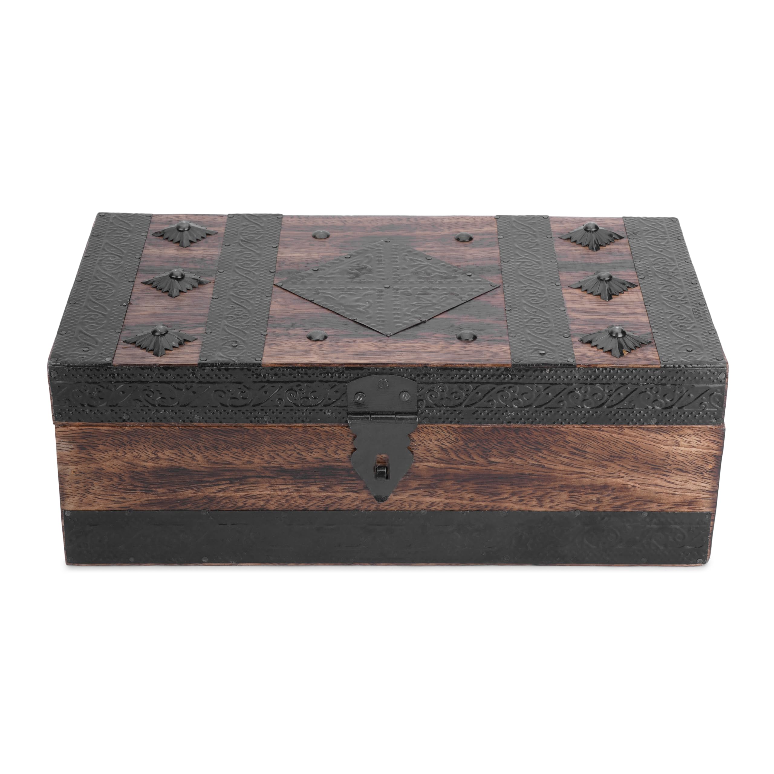 Ajuny Cofre del Tesoro Decorativo de Madera Hecho a mano de Caja de Almacenamiento de Joyas con Diseño de Tiras de Concha Soporte Multiusos para Recuerdos de Viaje Regalos - 11 x 6 pulgadas | Caja de almacenamiento decorativa para joyas, multiusos, recuer