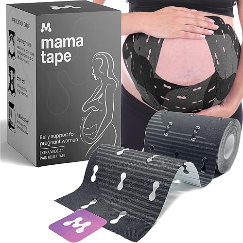 Miniatura 8 de Mama Tape - Soporte para el vientre para el embarazo, alivio del dolor pélvico y de espalda, rollo extra ancho de 4 pulgadas x 16.4 pies de cinta de