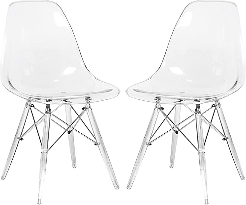 Miniatura 20 de LeisureMod Dover - Silla auxiliar moldeada con patas de acrílico, color rojo transparente Rojo transparente,Claro,Transparente negro,Azul