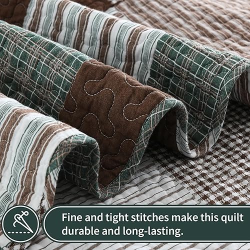 Vista 46 de KALOOLA Juego de edredón a cuadros tamaño Queen, 100% algodón, suave, ligero, juego de ropa de cama de 3 piezas, colcha acolchada de granja con 2
