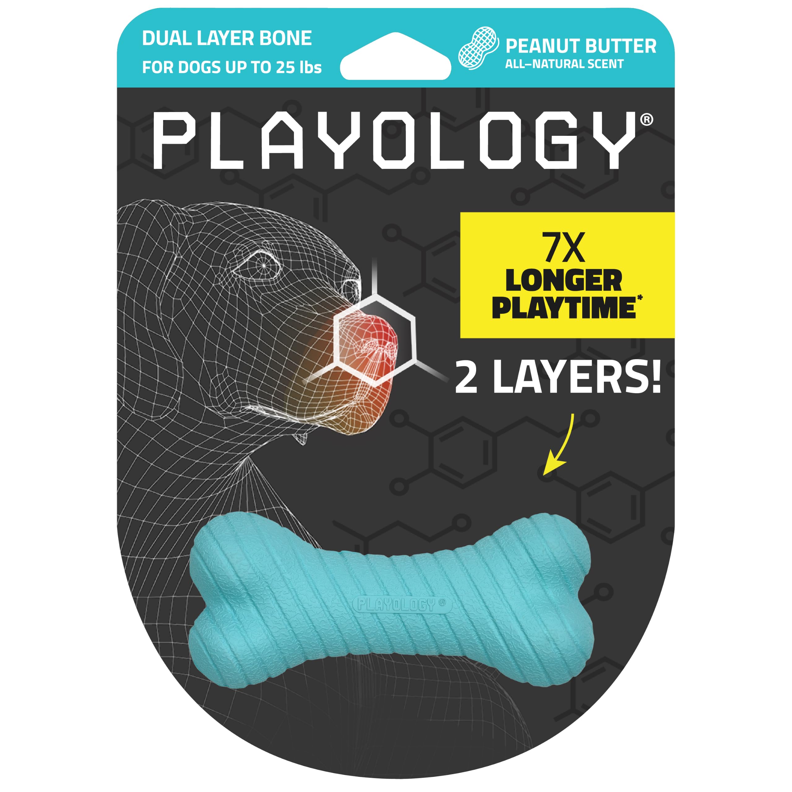 Playology Dual Layer Bone Dog Chew Toy - Small, Peanut Butter Scent