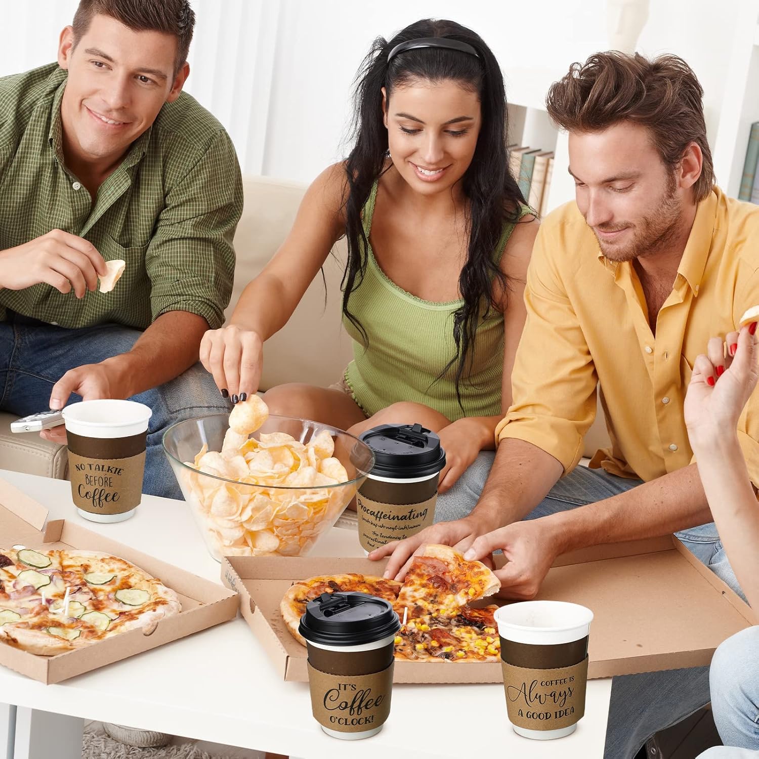 Eaasty 50 Pack Funny Printed Coffee Sleeves Disposable Corrugated Coffee Cup Sleeves 12-20 oz Kraft Paper Cup Heat Insulation Covers for Hot Chocolate Cocoa Tea Cold Beverage - Image 7