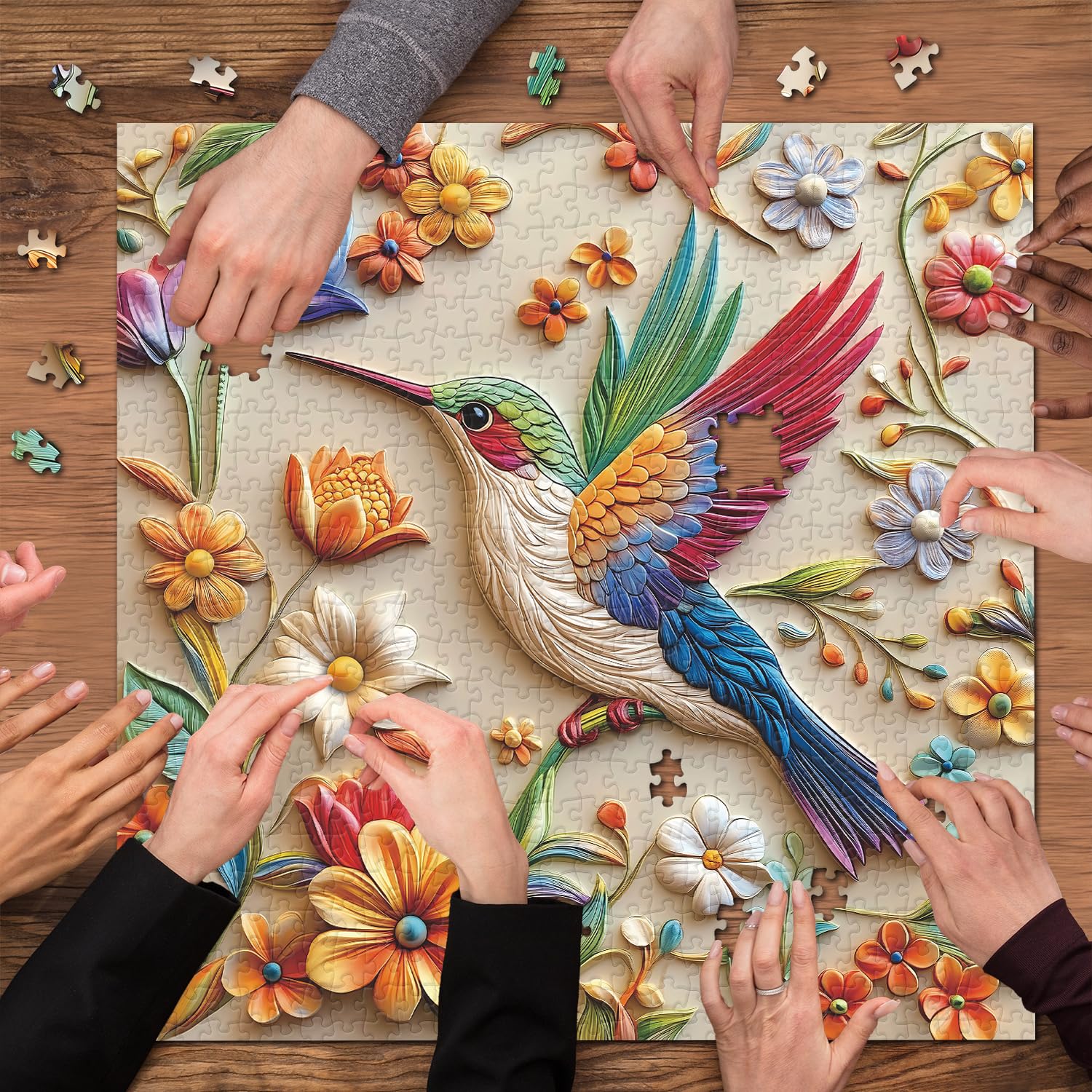 PPuzzling Hummingbird Puzzle for Adults 1000 Pieces, Spring Bird Animal Flower Art Puzzle, Nature Bird Floral Garden Jigsaw Puzzle, Hard Challenging Puzzles for Adults - Image 5