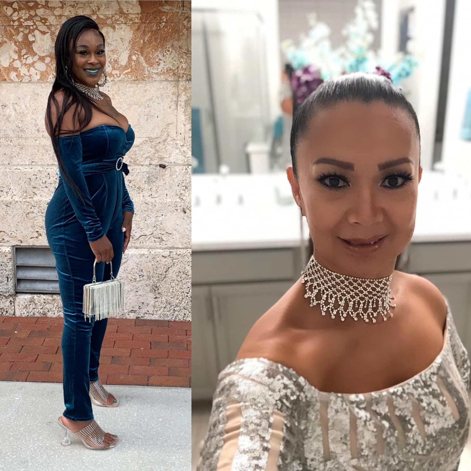 Sexy Shining Crystal Full Rhinestone Choker Necklace Silver Crystal Necklaces Elegant Tassel Collar Necklace - Image 6