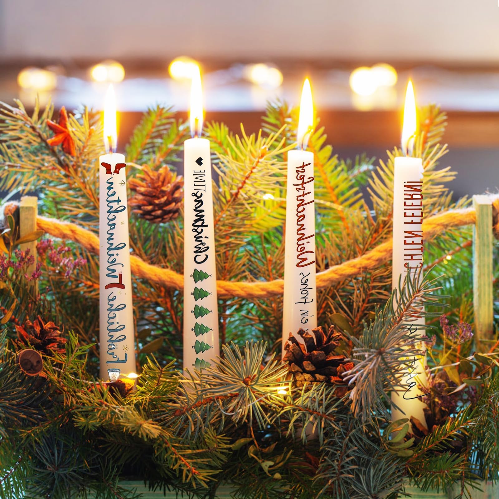 6 Weihnachts-Kerzen-Tattoos – Wasserfeste Aufkleber Mit Weihnachtsmotiven, Für Kerzen, Tassen & Glas, DIY Deko, 21x14