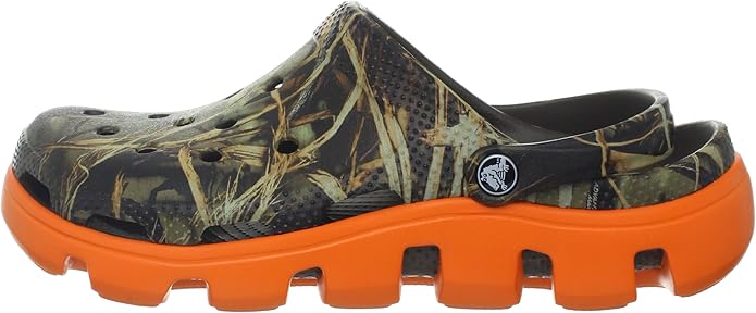 camo crocs with orange strap