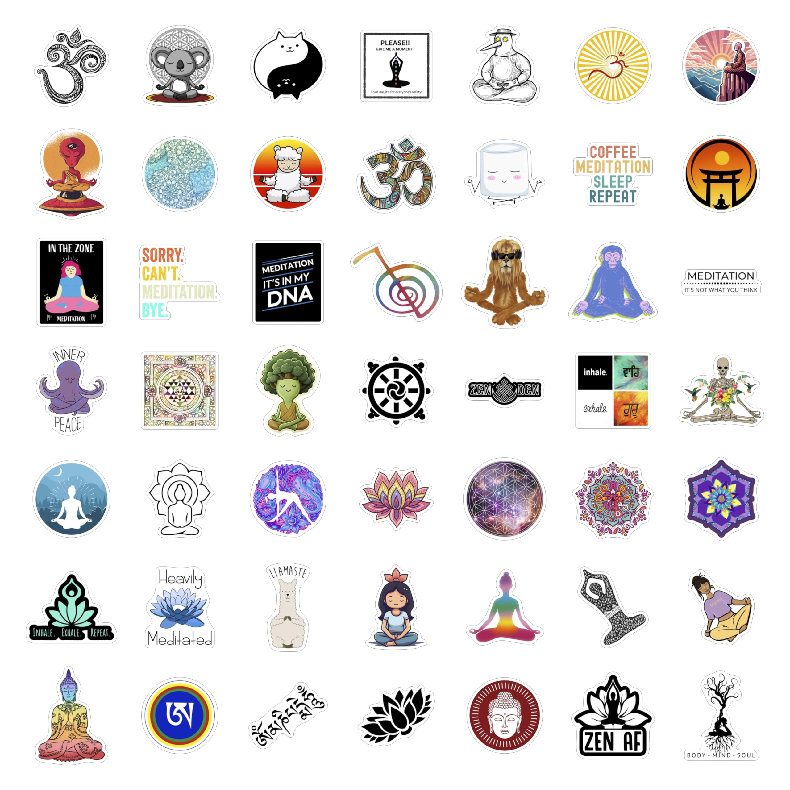 BulbaCraft 00Pcs Meditation Stickers, Zen Stickers for Water Bottle and Laptop - Meditation Party Favors & Decorations, Waterproof Vinyl Decals, Relaxation Stickers, Gifts for Women & Men