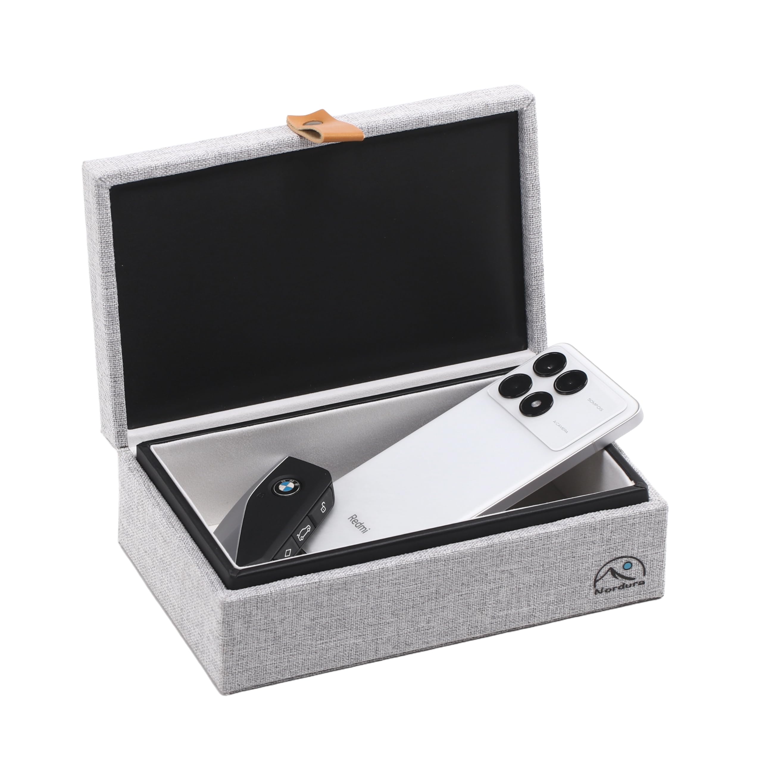 Nordura Keyless Go Schutz Autoschlüssel Box aus Leinenstoff, Faraday Box, RFID Anti-Diebstahl, Autoschlüssel Signal Blocker Box