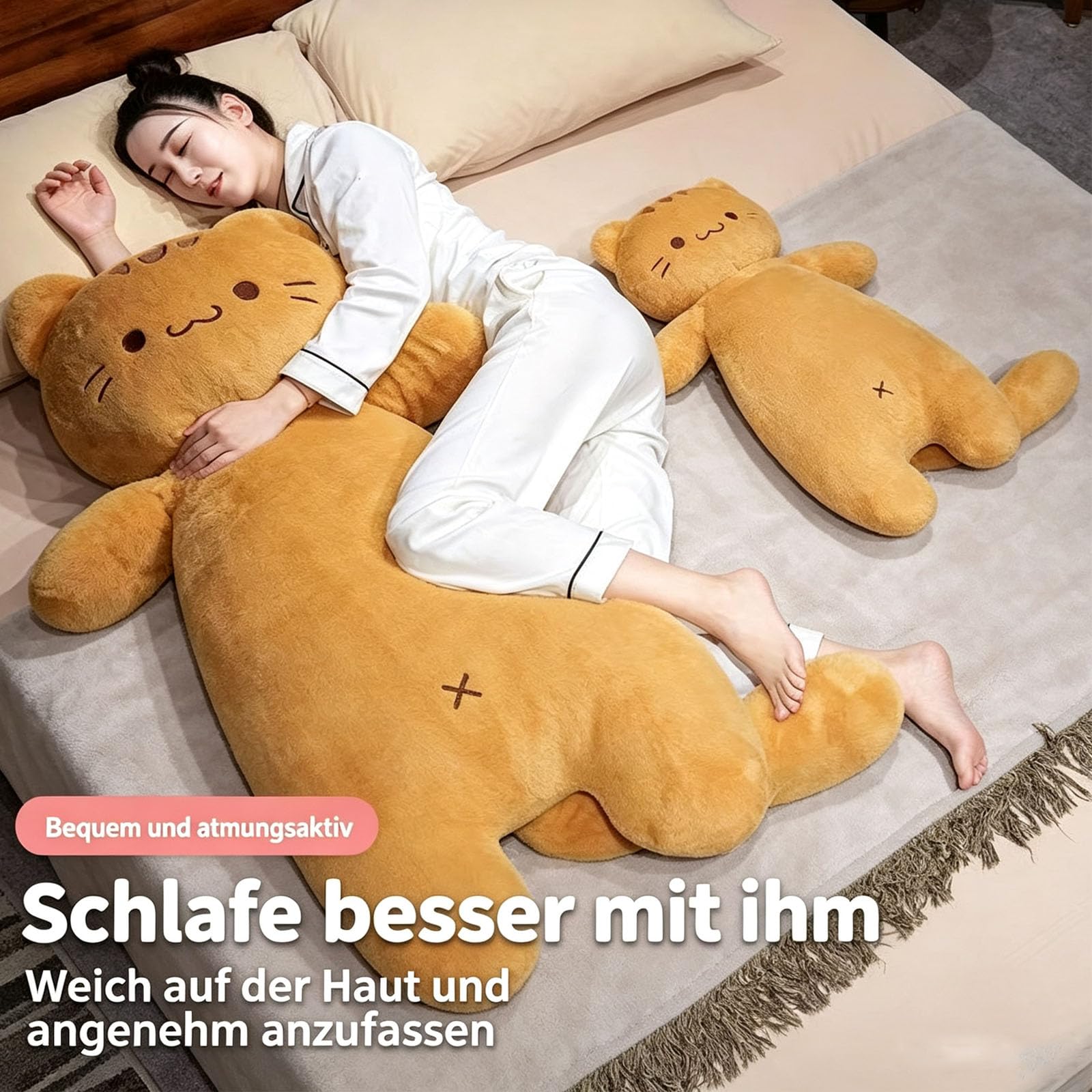 champracer Langes Katzen Plüschkissen, großes Kätzchen Körperkissen aus weichem Plüsch, zum Kuscheln und Entspannen, Geschenk für Kinder & Erwachsene zu Geburtstag und Weihnachten (90cm)