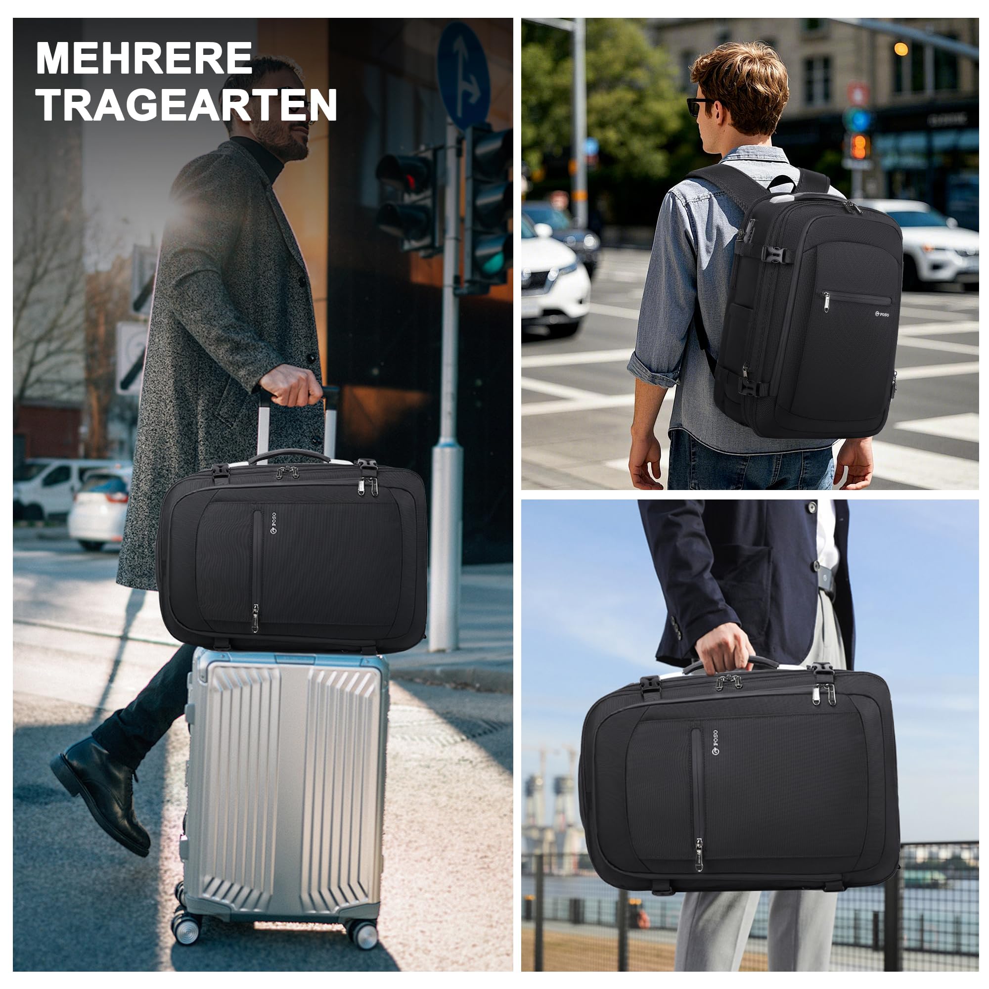Vakuum Rucksack Handgepäck, 60L Erweiterbarer Reiserucksack mit Kompression & Luftpumpe, Airbag Rucksack mit TSA-Schloss