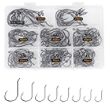 UCEC Circle Hooks Fishing Hooks 2X Strong Offset Circle Hooks Saltwater Black High Carbon Steel Octopus Catfish Fishing Hooks Fishing Gear Tackle 150pcs/ 240pcs - Size:#1 1/0 2/0 3/0 4/0 5/0 6/0 8/0