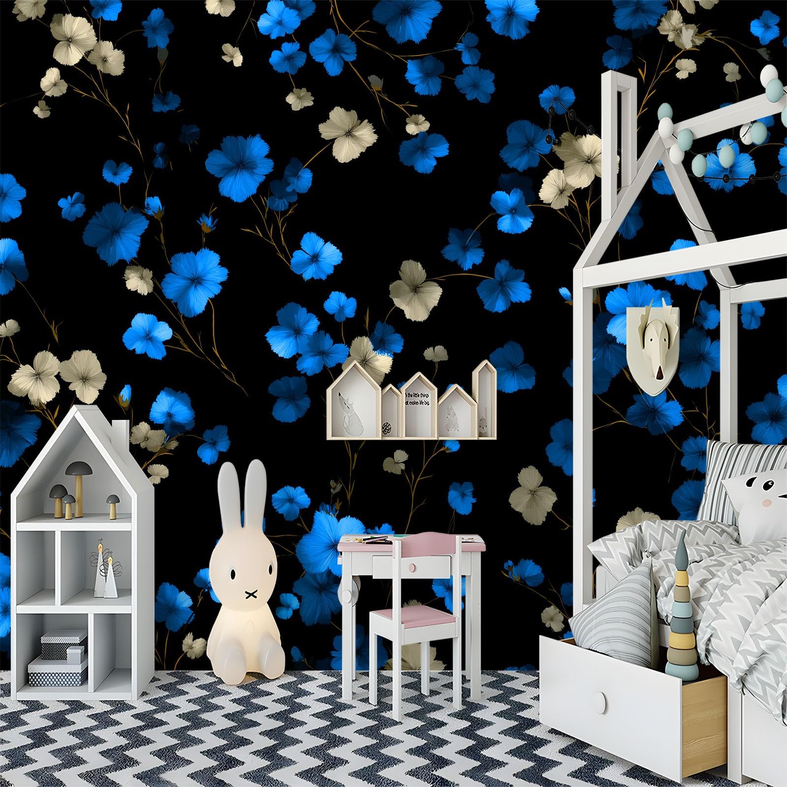 350 x 256 cm, fototapeta z włókniny, retro, wzór kwiatowy, do salonu, sypialni, tapeta ścienna, efekt 3D, czarna