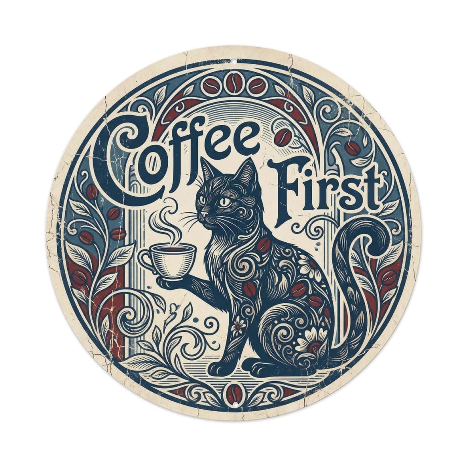 Black Cat Coffee Lover Vintage Animal Wall Decor Metal Tin Sign