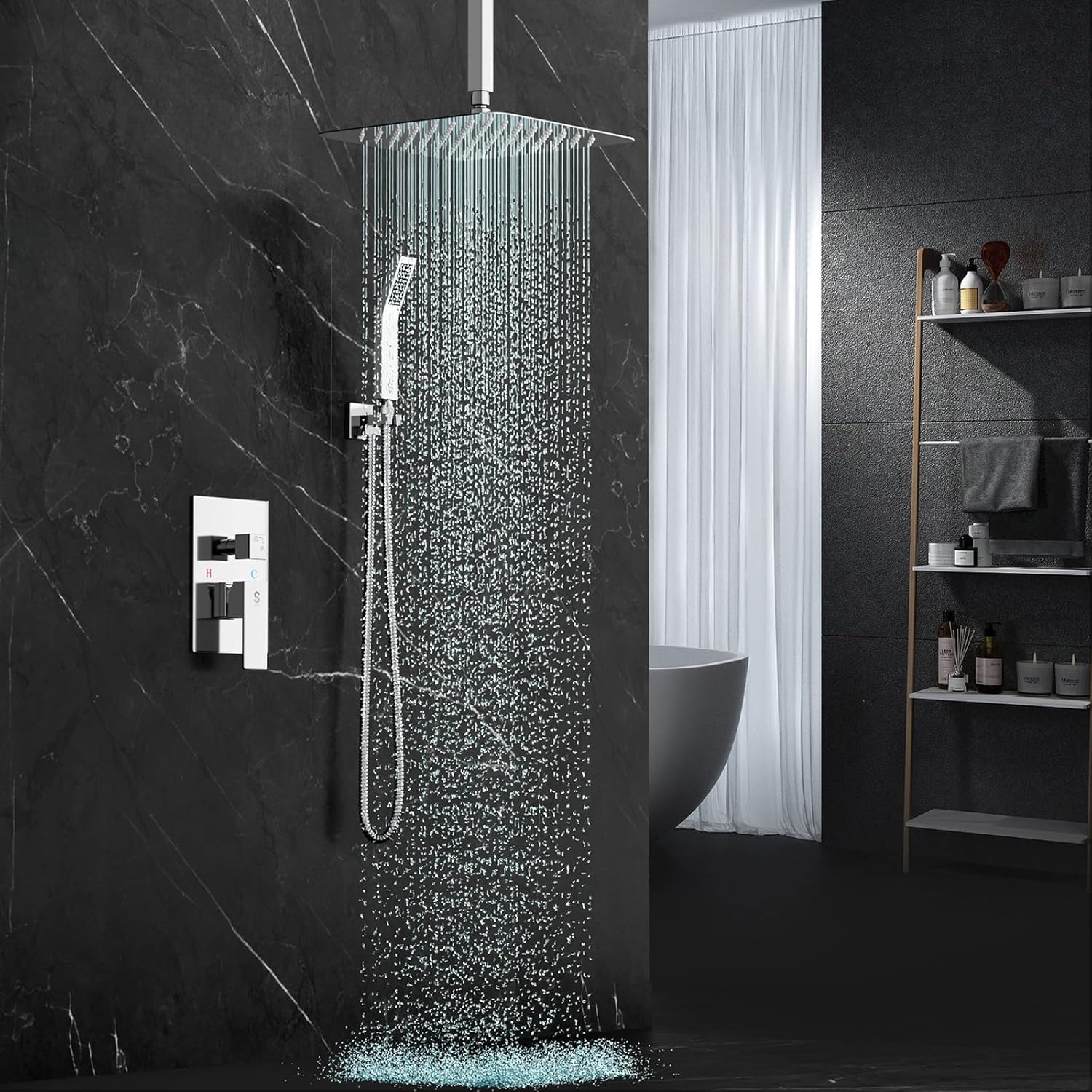 SR SUN RISE SRSH-C1003 Ceiling Mount Bathroom Luxury Rain Mixer Shower Combo Set Rainfall Shower Head System 10 Inch Polished Chrome (Contain Shower Faucet Rough-In Valve Body and Trim） - Image 6