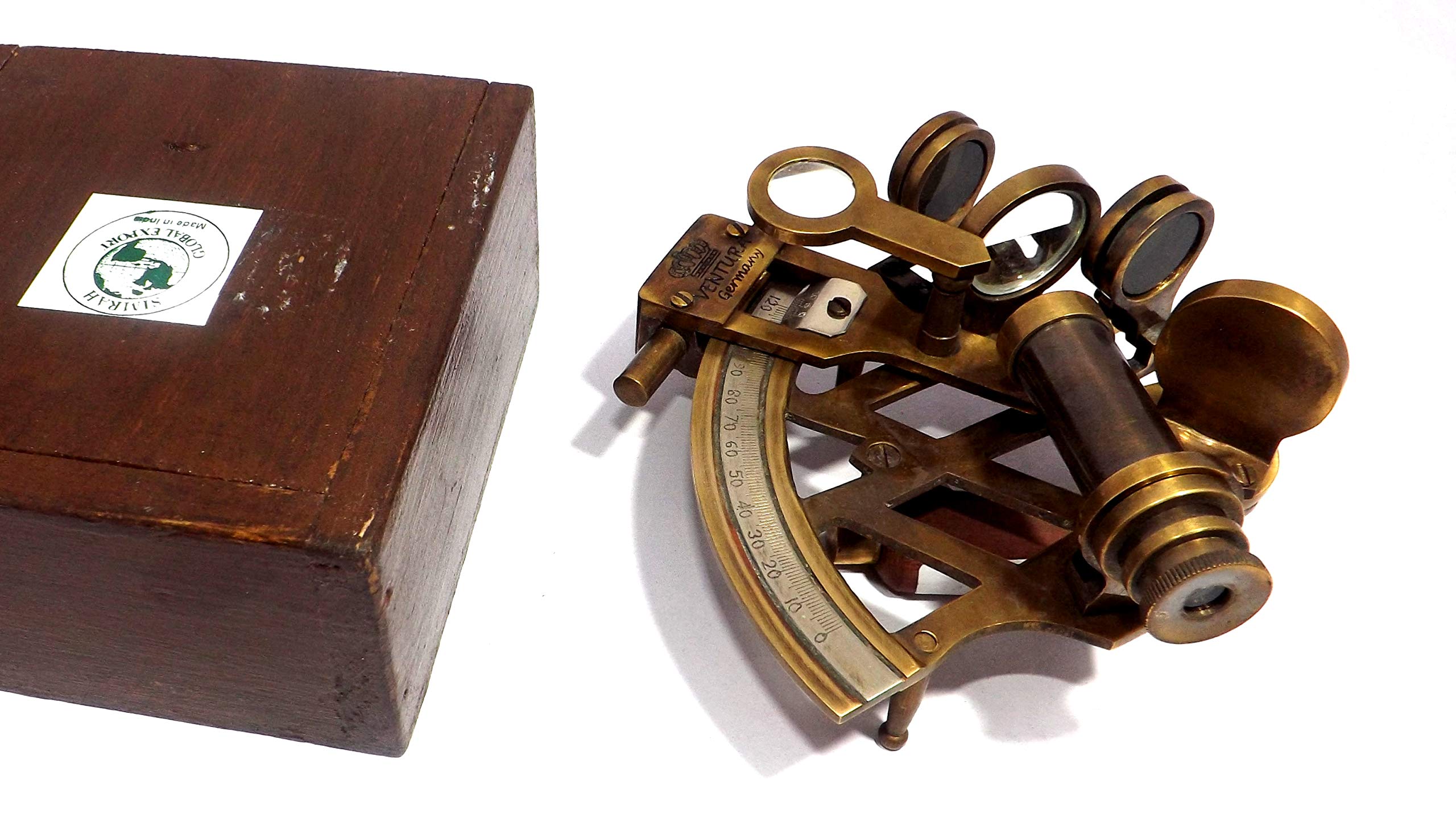 SIMRAH Brass Nautical Sextant Working 4" with Wooden CASE (Brown)