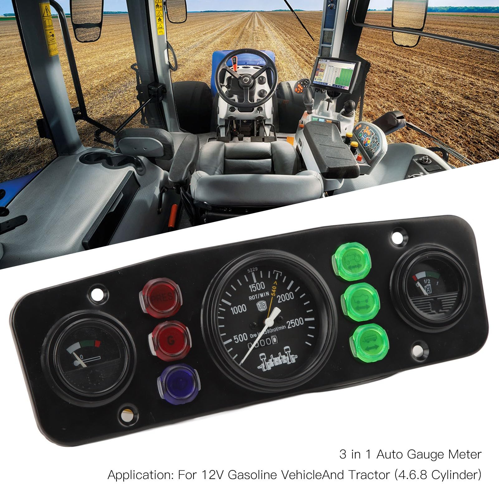 Kit de Medidor Triple para Vehículos de 12V, Tacómetro, Medidor de Temperatura y Panel de Aceite con Construcción de ABS Premium y Metal, Instalación Fácil para Tractores de Gasoli