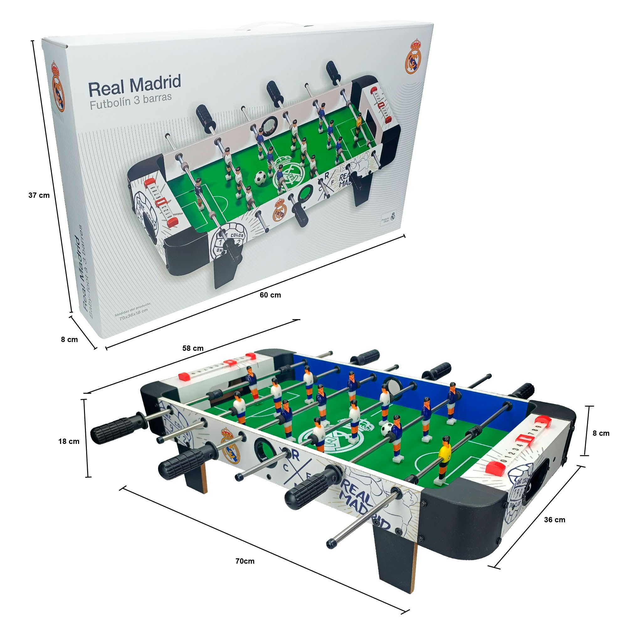 Futbolín de Juguete Real Madrid, 3 Barras (6721) Reig 70x59x23cm