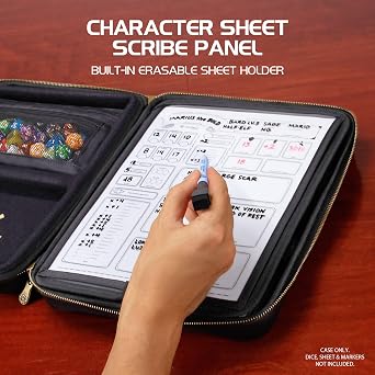 Enhance RPG Organizer Bag - DND Folder with Built-in Drawing Sheet Holder and Erasable Scribe Panel, Cube Roll Area, Removable Pen Pocket, Miniature Foam Tray, Wrist Strap