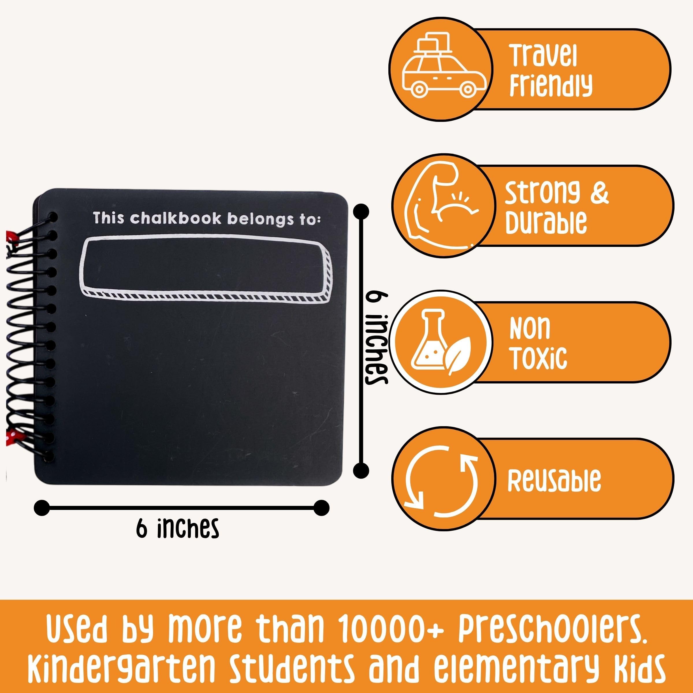 Berrybee Children's Activity Chalkboard Book Portable Free Activities for Kids Erasable Reusable Book 12 Pages 12 Activities One Chalk with Chalkholder 6 x 6 inches Toddler 2