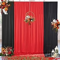 Vista 4 de 10ft x 10ft Wrinkle Free Backdrop Curtain Red&Black Backdrop Curtain for Parties, Polyester Photography Backdrop Drapes for Birthday Party