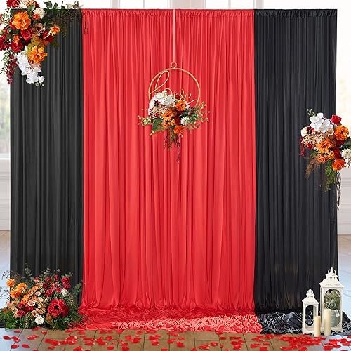Miniatura 4 de Cortina de fondo negra de 5 x 10 pies sin arrugas y cortina de fondo rojo de 5 x 10 pies y cortina de fondo de lentejuelas doradas de 4 x 10 pies