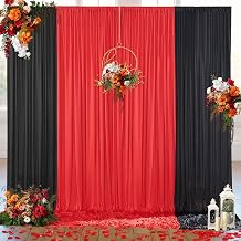 10 ft x 10ft Black&Red Backdrop Curtain for Parties, Polyester Photography Backdrop Curtain Drapes 2 Panels 5ft x 10ft for Birthday Graduation Wedding Decoration Supplies