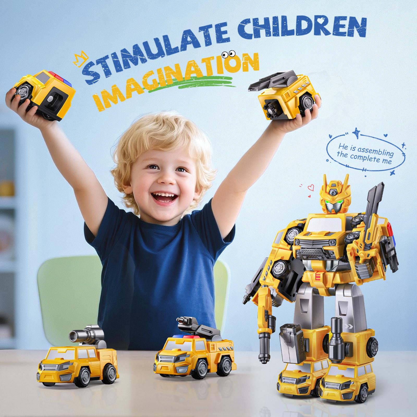 Robot de construcción magnética 5 en 1, regalos para niños de 3, 4, 5, 6 años, fácil de ensamblar, camiones transformadores para niños, ideales para regalo de cumpleaños para niños de 3, 4 4